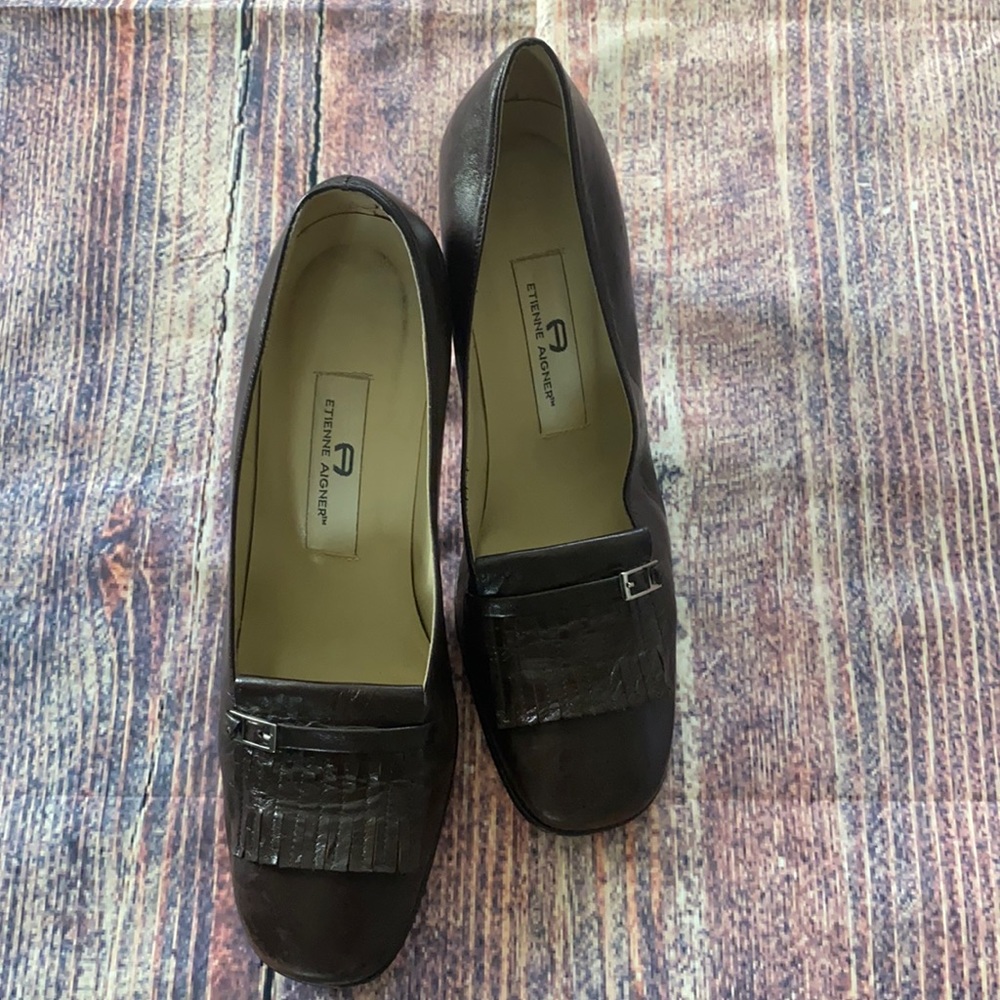 Etienne Aigner chocolate brown leather heels